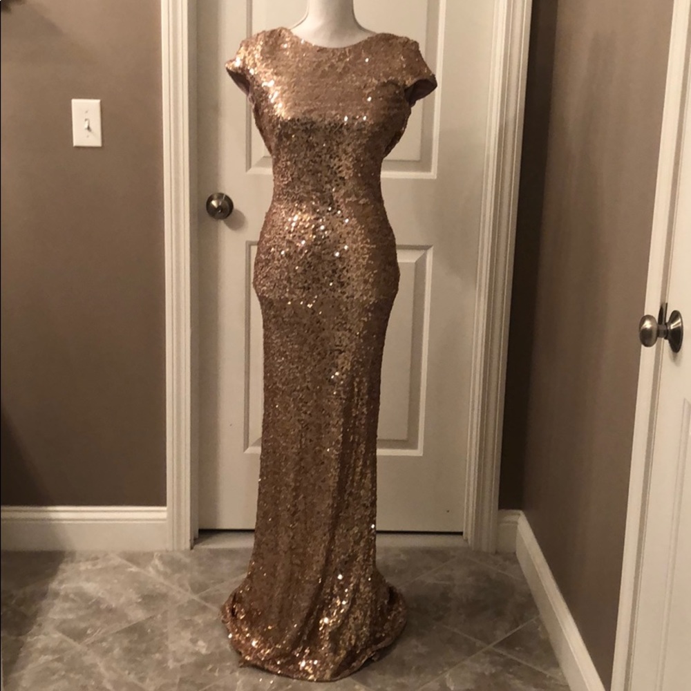 Badgley Mischka Rose Gold Cap Sleeve Gown